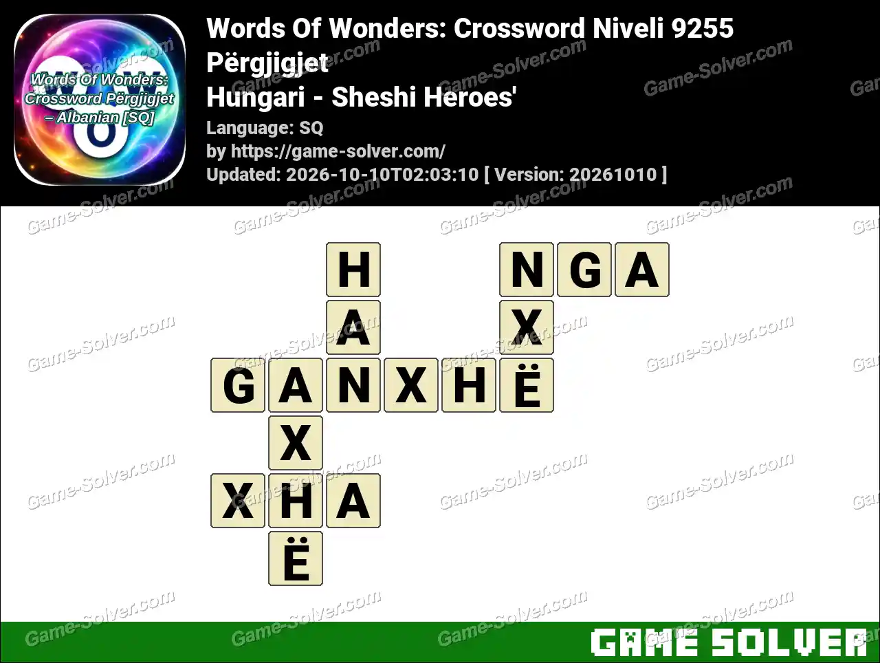 Words Of Wonders: Crossword Niveli 9255 Përgjigjet – Hungari – Sheshi Heroes’